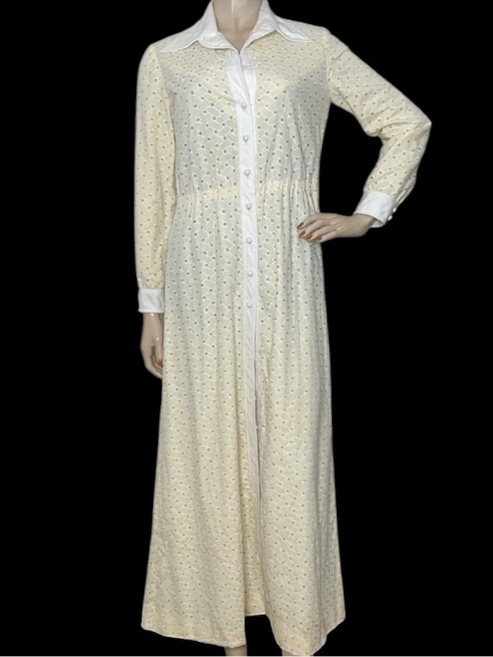 Vintage Maxi White and Yellow Eyelet Dress